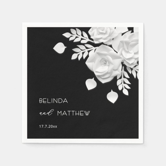 Servilleta De Papel Bodas de flores 3D en blanco y negro (Anverso)