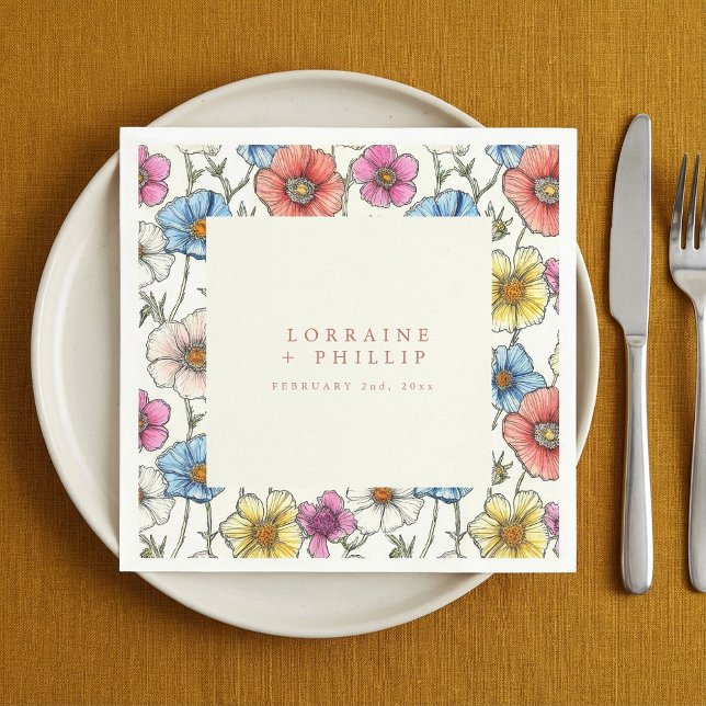 Servilleta De Papel Bodas de flores silvestres vibrantes (Vibrant wild flowers wedding napkins.)