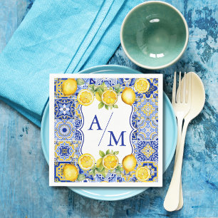 Servilleta De Papel Bodas de limones con baldosas azules
