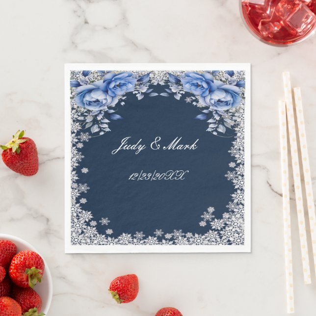 Servilleta De Papel Bodas de Navidad Copo de Nieve Rosas Azules (In situ)