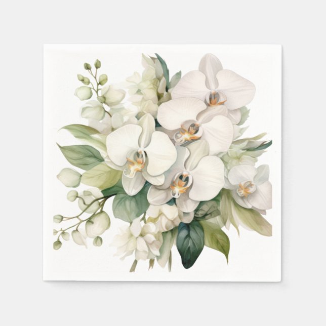 Servilleta De Papel Bodas de Orquídeas Blancas (Anverso)