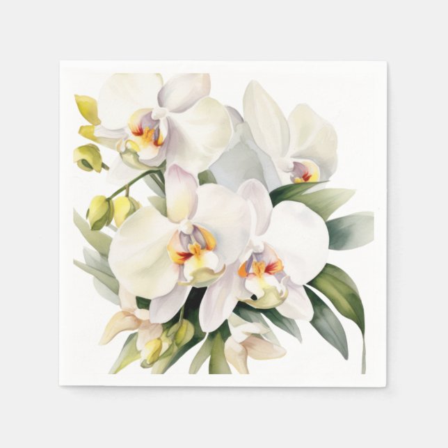 Servilleta De Papel Bodas de Orquídeas Blancas (Anverso)