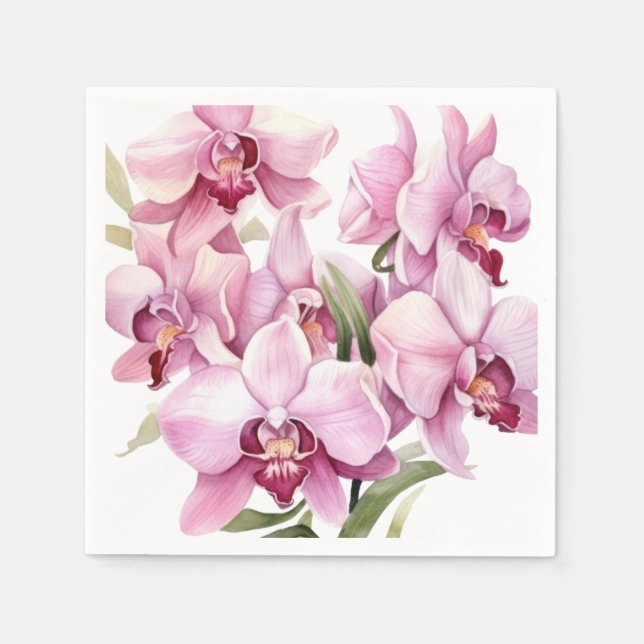 Servilleta De Papel Bodas de Orquídeas Rosadas y Blancas (Anverso)