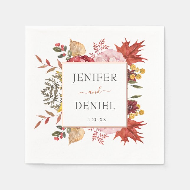 Servilleta De Papel Bodas de Otoño Hojas Elegantes de Otoño  (Anverso)