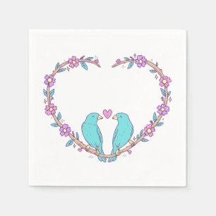 Servilleta De Papel Bodas de pájaros de amor turquesa Floral Corazón P