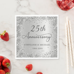 Servilleta De Papel Bodas de Plata Glitter Metal Foil 25 Aniversario d