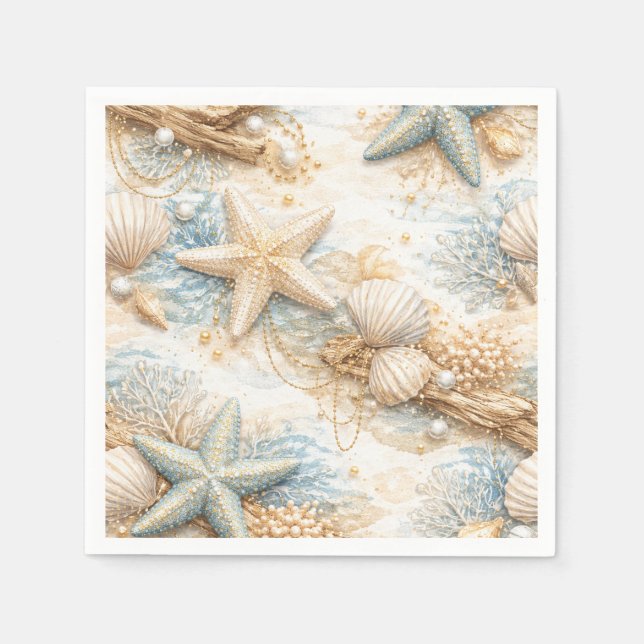 Servilleta De Papel Bodas de Playa con Acuarela de Mareas Eternas (Anverso)