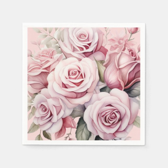Servilleta De Papel Bodas de Rosas Rosadas (Anverso)