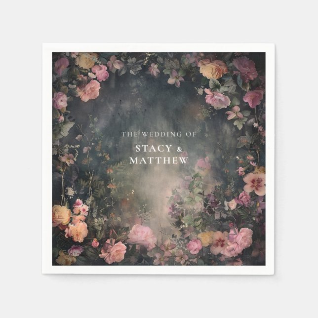 Servilleta De Papel Bodas florales románticos morales oscuros Nombres  (Anverso)