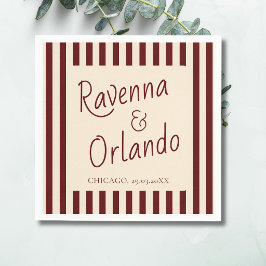 Servilleta De Papel Bodas minimalistas retro con rayas de burgundy int