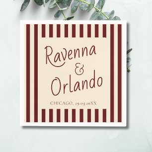 Servilleta De Papel Bodas minimalistas retro con rayas de burgundy int