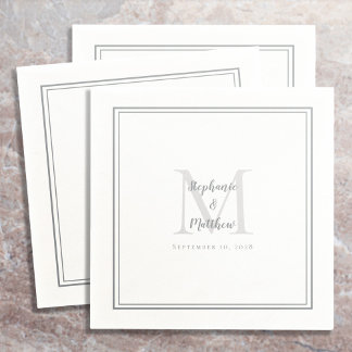 Servilleta De Papel Bodas modernos nombres y cóctel gris monograma de