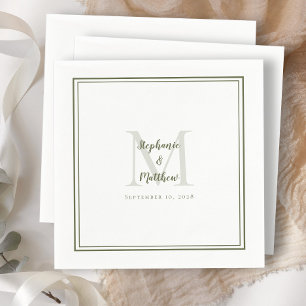Servilleta De Papel Bodas modernos Nombres y fecha Monograma Verde oli