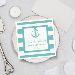 Servilleta De Papel Bodas Nautical Turquoise Stripe Anchor