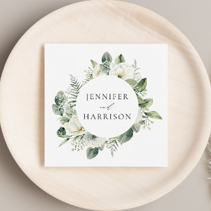 Servilleta De Papel Bodas Personalizadas con Flores Blancas y Verdor