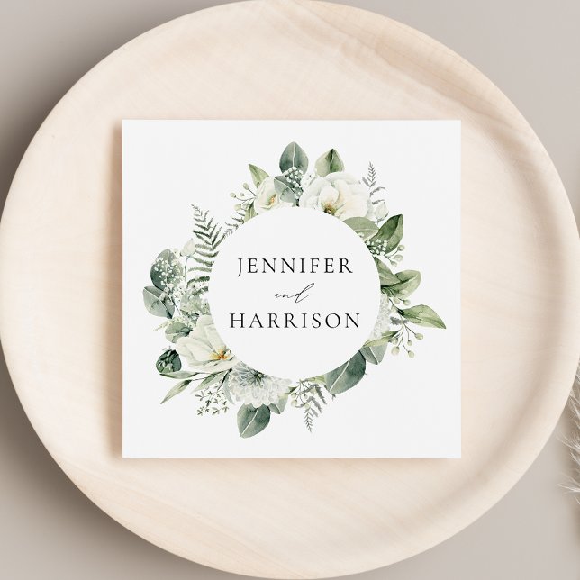Servilleta De Papel Bodas Personalizadas con Flores Blancas y Verdor (Subido por el creador)