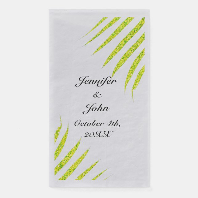 Servilleta De Papel Bodas Purpurinoso de oro verde tropical plateado (Anverso)