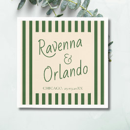 Servilleta De Papel Bodas Retro Minimalistas con Rayas Verde Botella