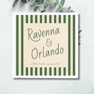 Servilleta De Papel Bodas Retro Minimalistas con Rayas Verde Botella