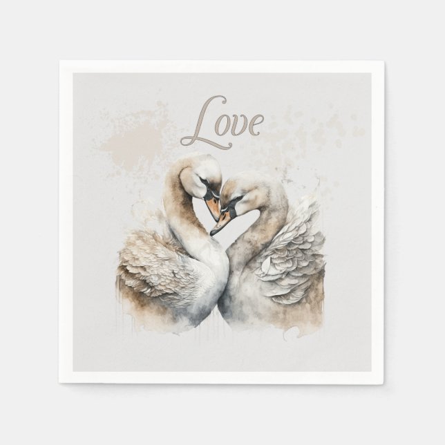 Servilleta De Papel Bodas románticas de cisnes de amor (Anverso)