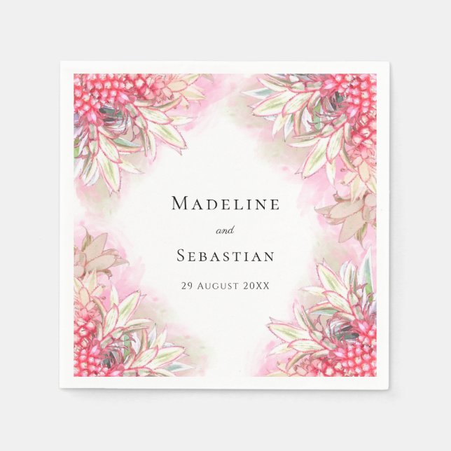 Servilleta De Papel Bodas Rosadas de Piñas Rosadas Exóticas (Anverso)