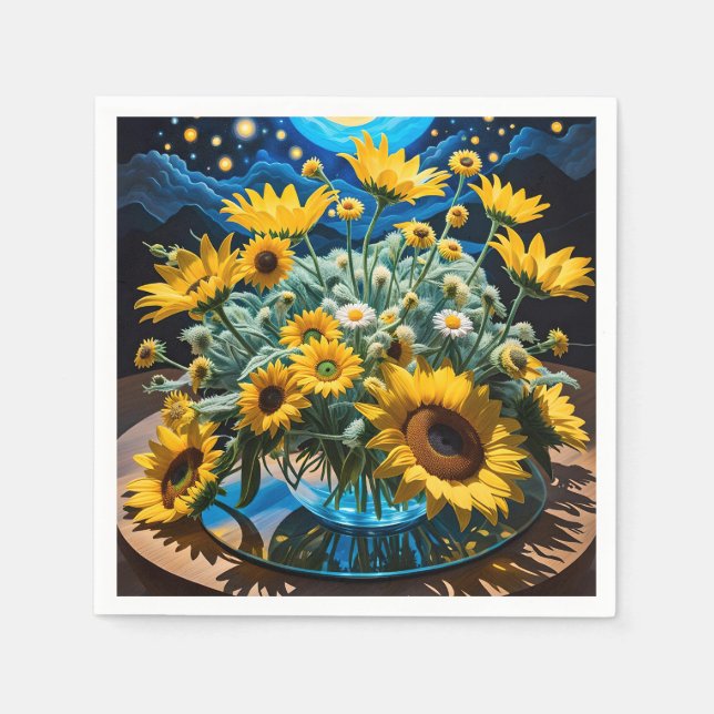 Servilleta De Papel Bodegón Flores y Noche 1 - 001 (Anverso)