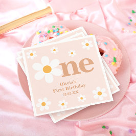 Servilleta De Papel Bohemian Dusty Pink One Daisy 1er cumpleaños