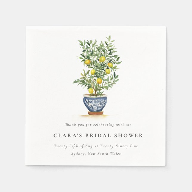 Servilleta De Papel Boho Acuarela Árbol de Limón Amarillo Despedida de (Anverso)