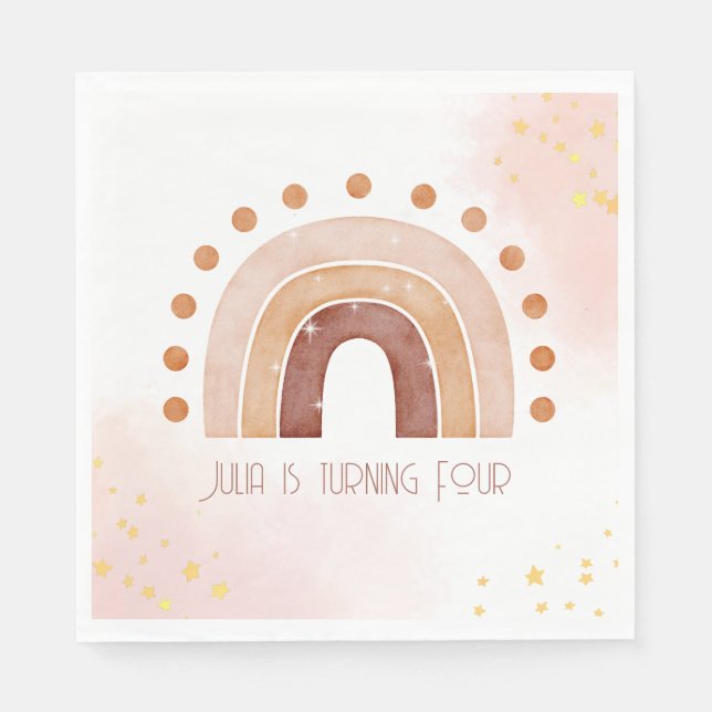 Servilleta De Papel Boho acuarela arco iris Cumpleaños (Anverso)