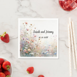 Servilleta De Papel Boho Acuarela Floral Flor Silvestre Personalizado
