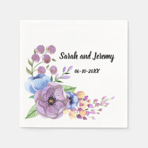 Servilleta De Papel Boho Acuarela Floral Lila y Verde Personalizable