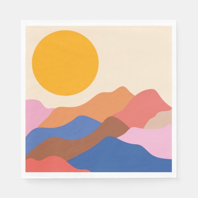 Servilleta De Papel Boho Aesthetic Abstract Landscape Mountains Blue (Anverso)