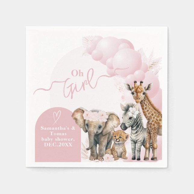 Servilleta De Papel Boho animal safari Oh Chica Bienvenida Baby Shower (Anverso)