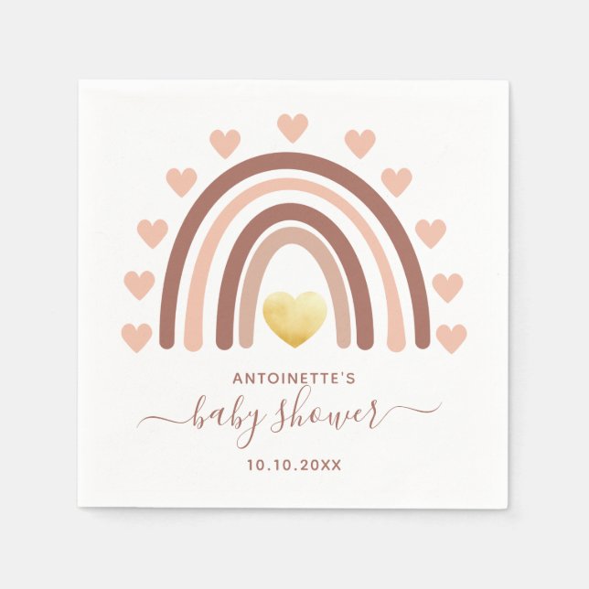 Servilleta De Papel Boho arcoiris Baby Shower rosa (Anverso)