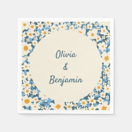 Servilleta De Papel Boho Azul Floral Blanco Azul Boda personalizada