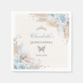 Servilleta De Papel Boho Azul Plata Quinceañera Señorita Quince 15