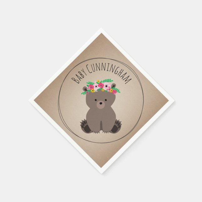 Servilleta De Papel Boho Baby Bear Cub Baby Shower Napkins (Borde)