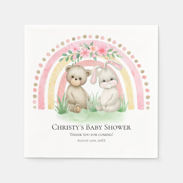 Servilleta De Papel BOHO Baby Bear Rainbow Chica | Baby Shower Napkins (Anverso)