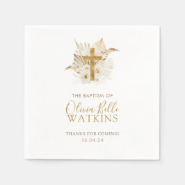 Servilleta De Papel Boho Baptismo floral de palmas secas neutra