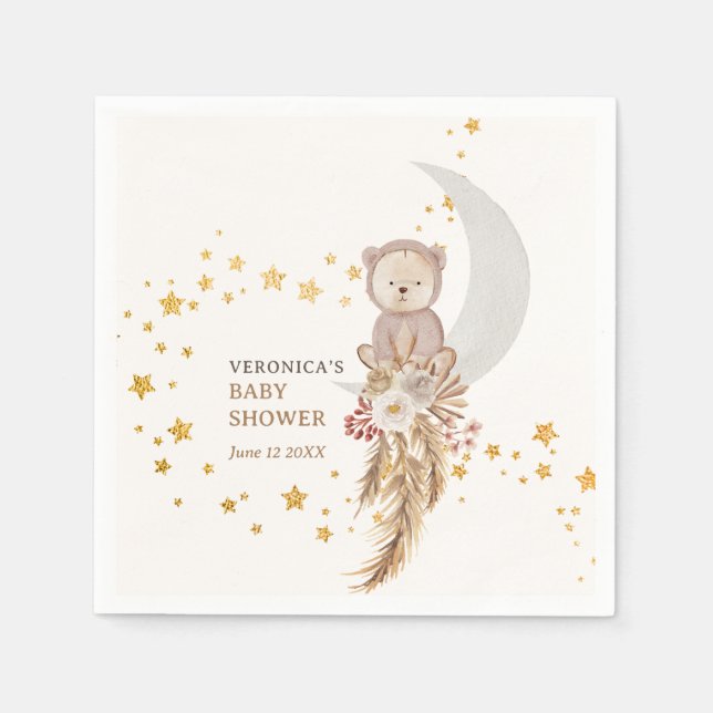 Servilleta De Papel Boho Bear Moon Baby Shower Gracias (Anverso)