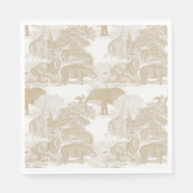 Servilleta De Papel Boho Beige Jungle Animals Safari Chinoiserie (Anverso)