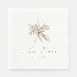Servilleta De Papel Boho Beige & Sage Flowers & Bow Bridal Shower