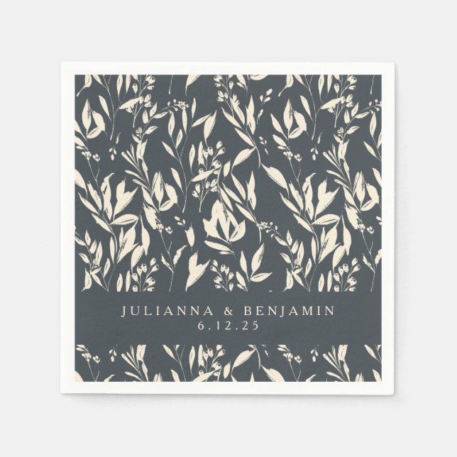 Servilleta De Papel Boho Black Hand Drake Floral Boda Personalizado (Anverso)