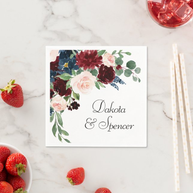 Servilleta De Papel Boho Bloom | Floral azul borgoñona y roja (In situ)