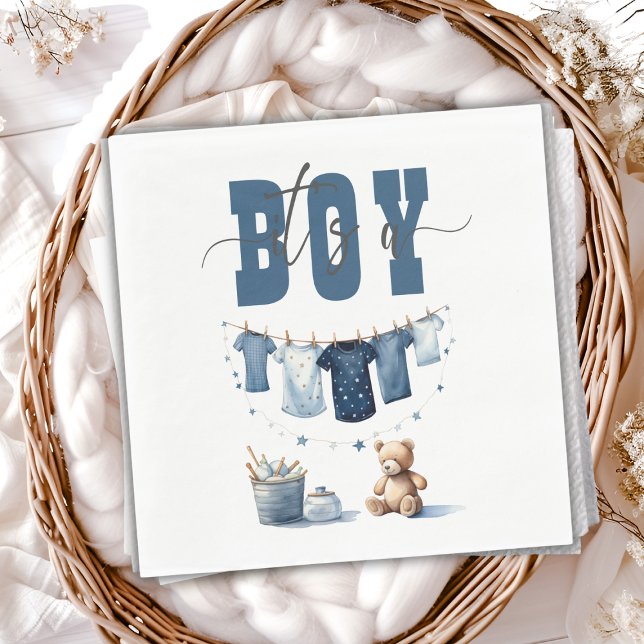 Servilleta De Papel Boho Blue Clothesline Sweet its a Boy Baby Shower (Subido por el creador)