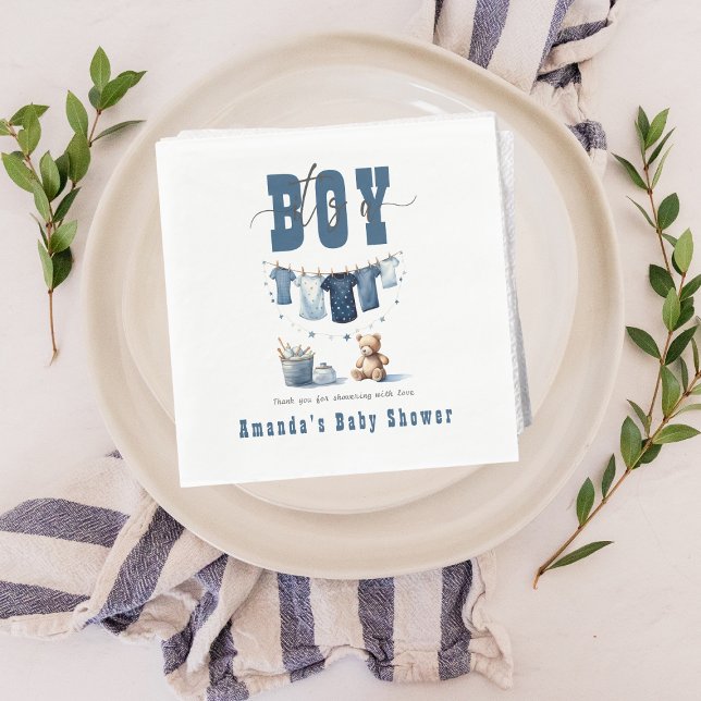 Servilleta De Papel Boho Blue Clothesline Sweet its a Boy Baby Shower (Subido por el creador)