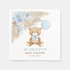 Servilleta De Papel Boho Blue Floral Teddy Bear Baby Boy Shower