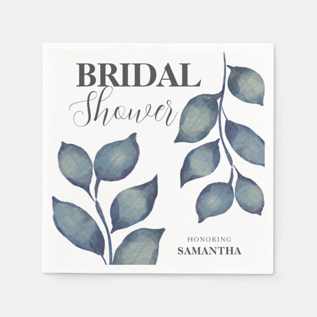 Servilleta De Papel Boho Blue Watercolor Foliage Bridal Shower (Anverso)