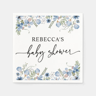 Servilleta De Papel Boho Blue Wildflowers Baby Shower Napkins