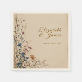 Servilleta De Papel Boho Boda de flores silvestres en la frontera con 